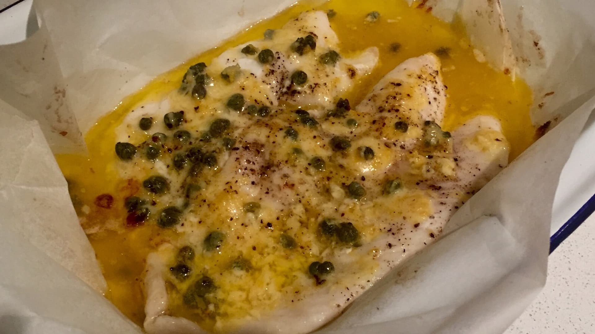 Fish roasted in capers and lemon butter