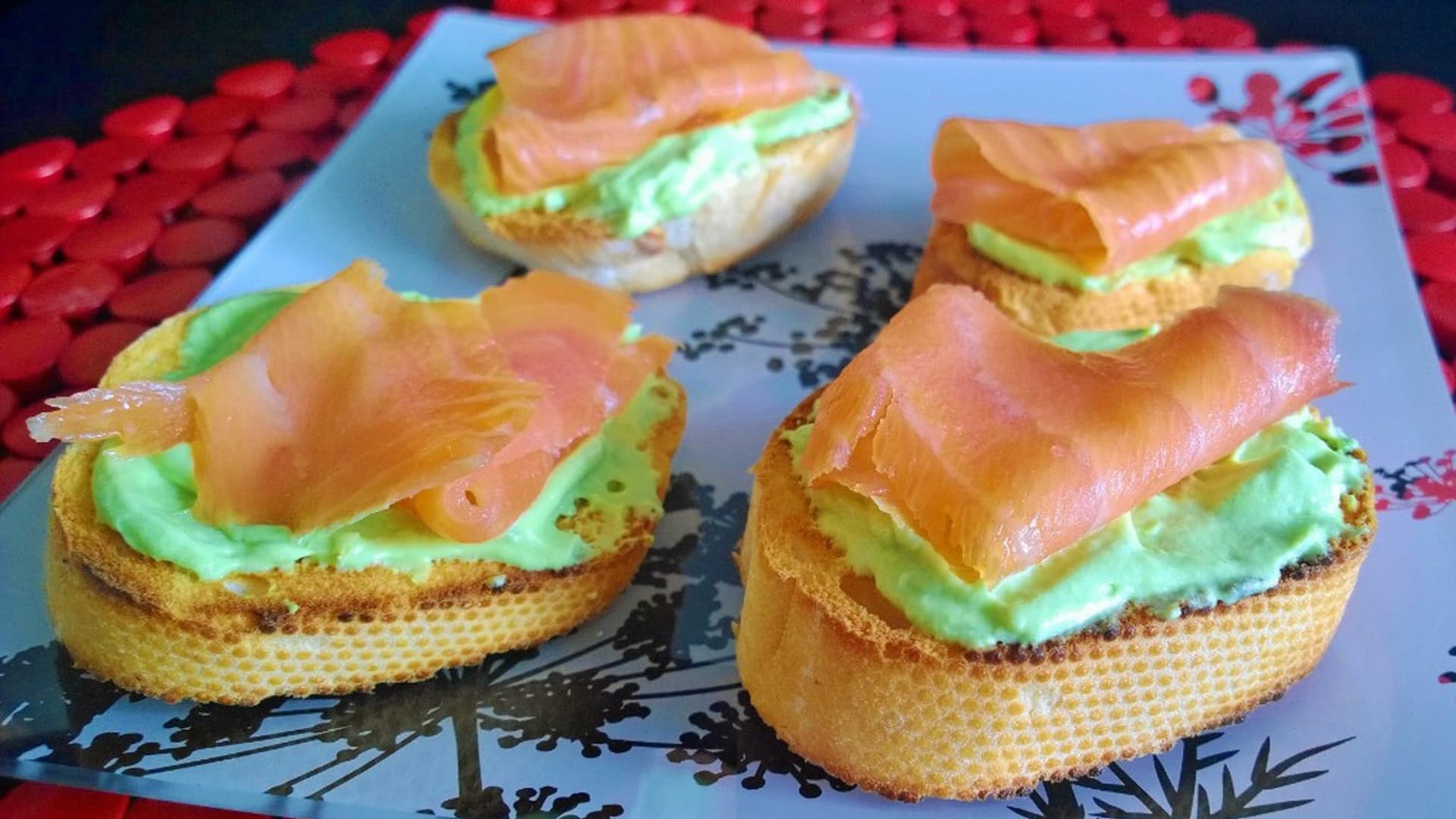 Avocado and Goat's Cheese Crostini with Smoked Salmon
