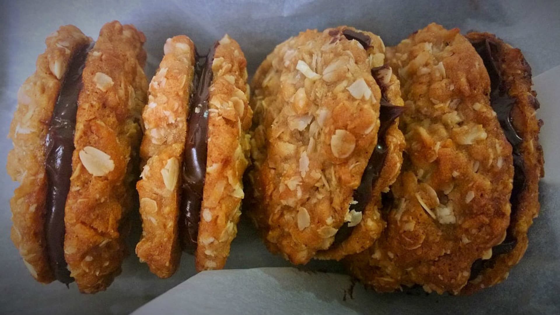 ANZAC Biscuit Chocolate Sandwiches