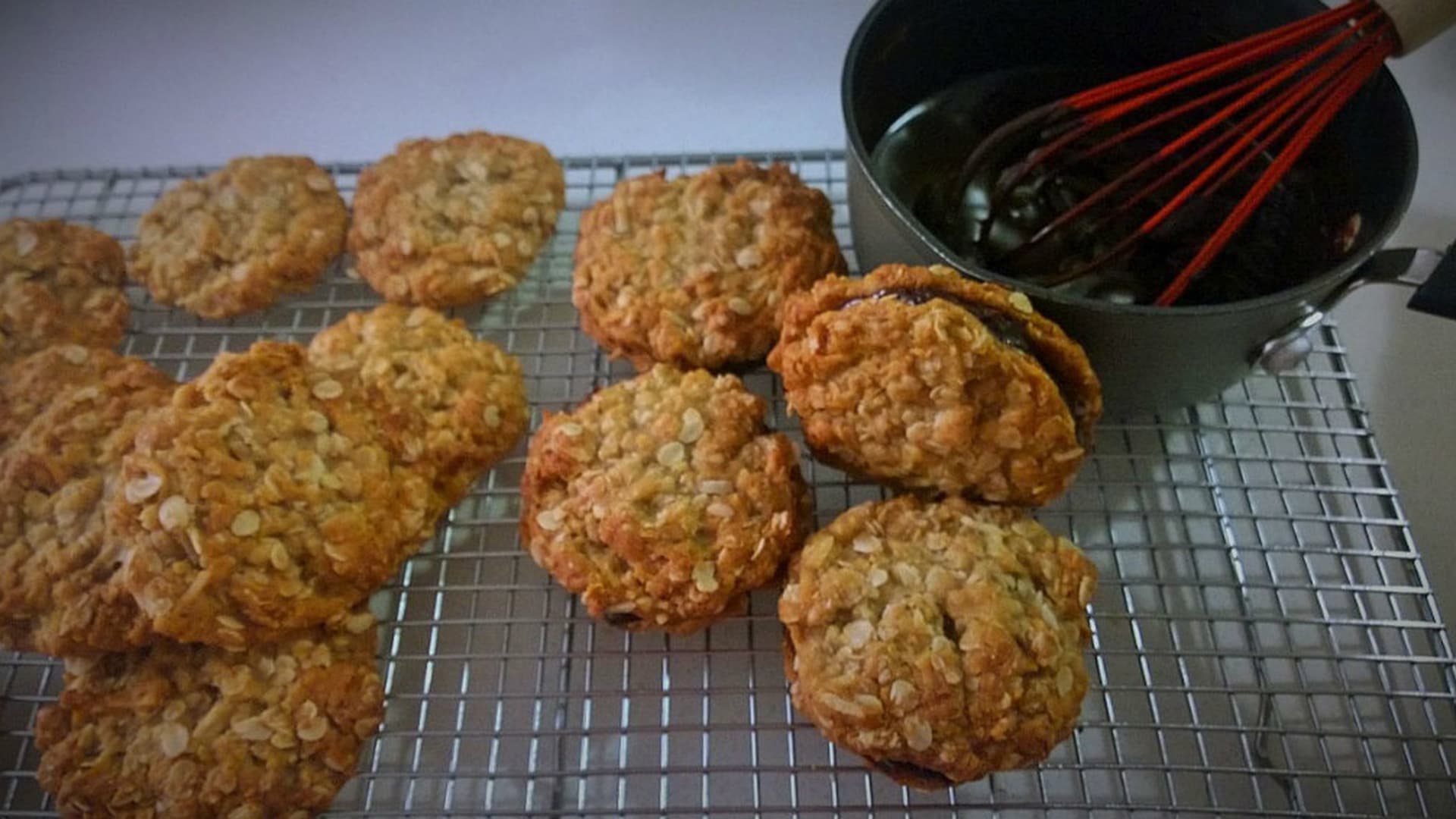 ANZAC Biscuit Chocolate Sandwiches