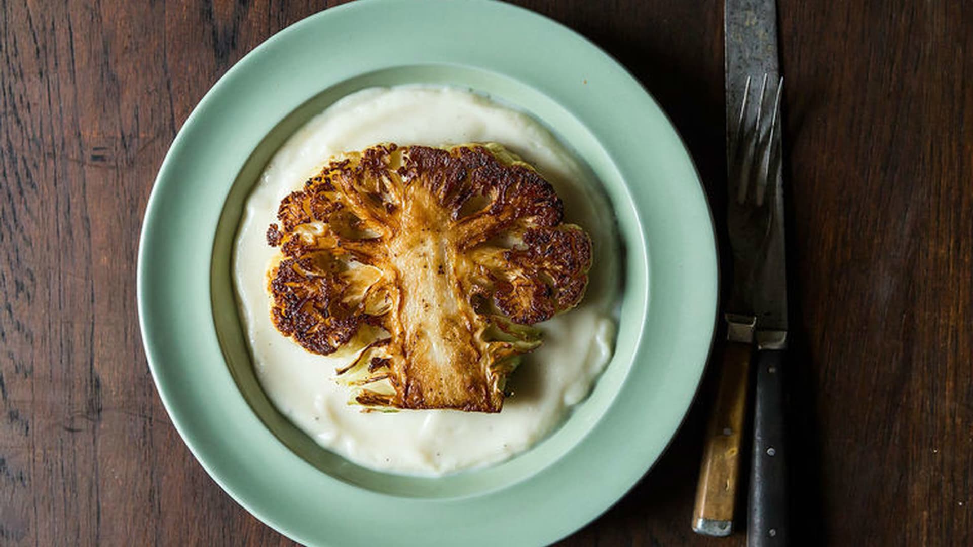 Cauliflower Steaks with Cauliflower Puree